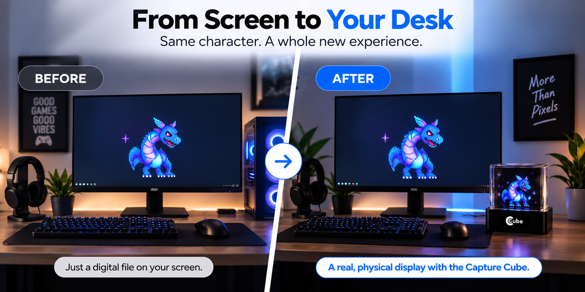 Before and after Capture Cube desk display